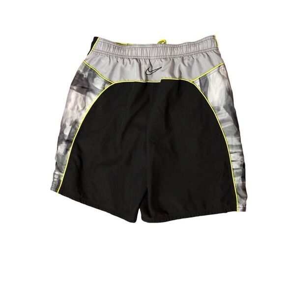 Nice Nike Swim Trunks Mens Sz medium Black Lime Green Mini Swoosh Pockets Drawst - Picture 2 of 5